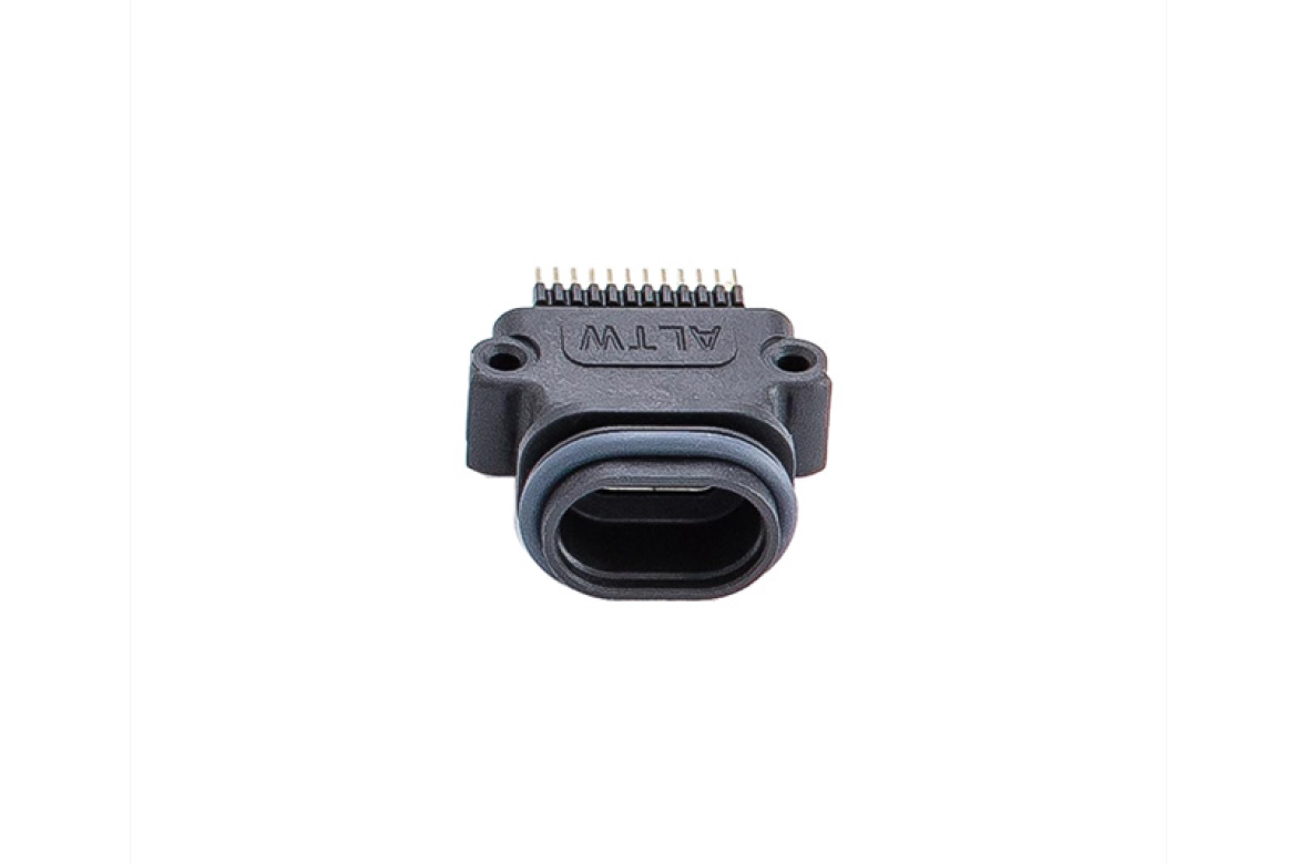 USB C IP68 plastic panel female snap-in PCB 180deg