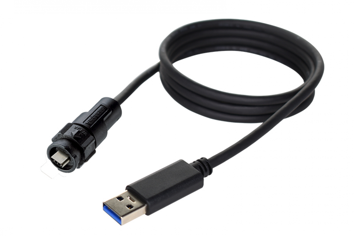 USB C IP68 Push lock to standard USB A 1M cable assembly
