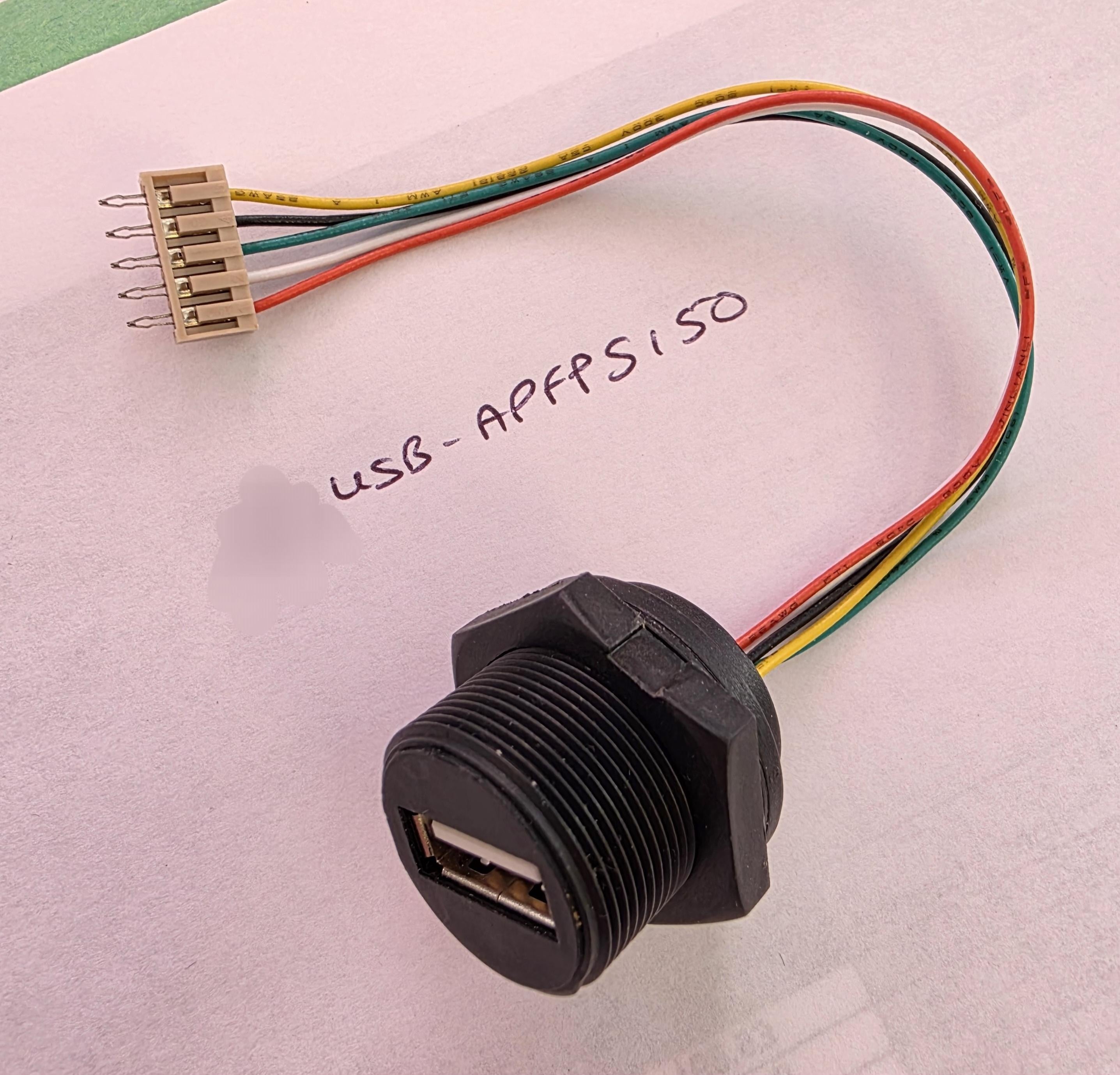 USB A P/Mount Jack + 150mm lead to pcb conn